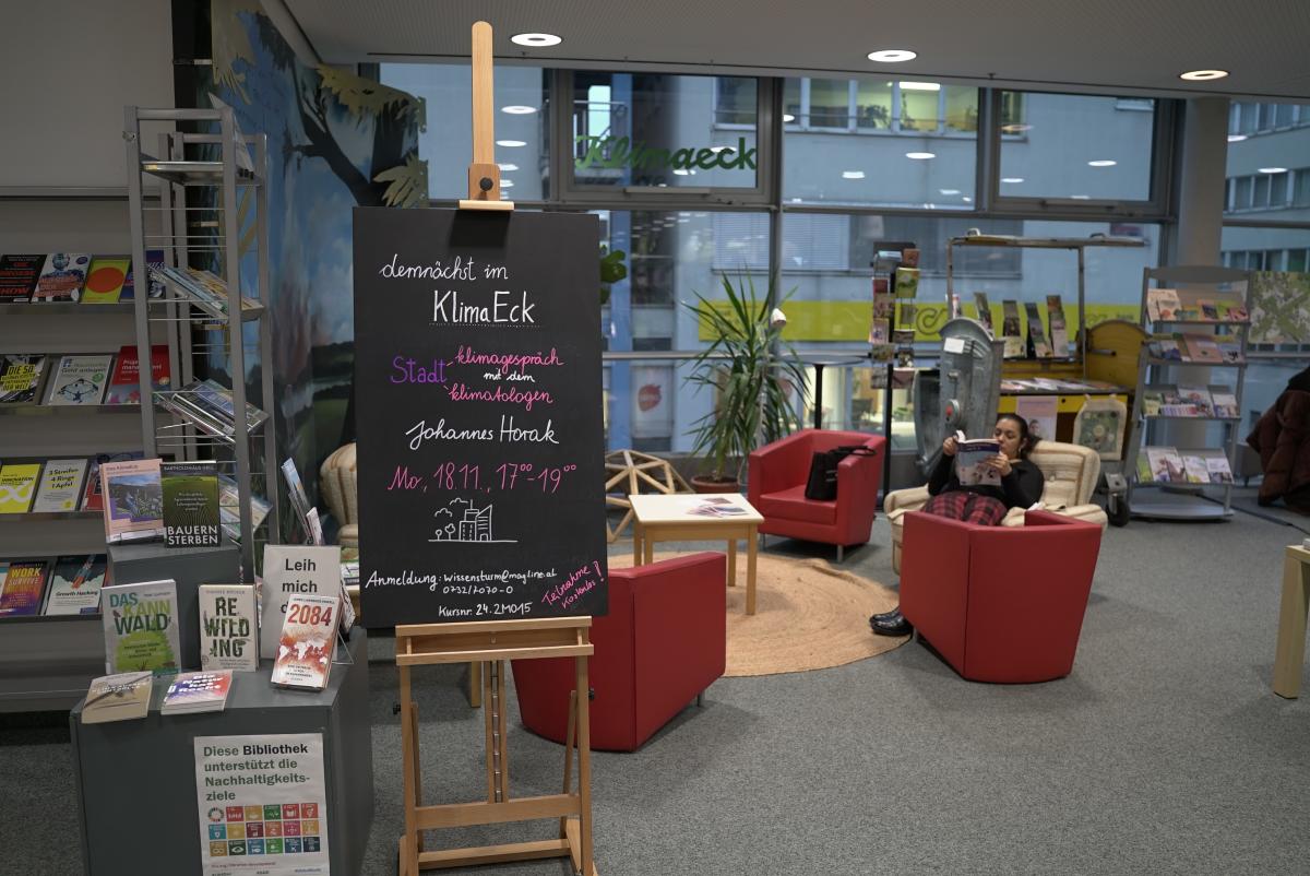 KlimaEck der Stadtbibliothek Wissensturm Linz