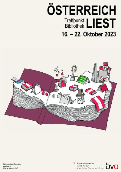 Plakat: Österreich liest. Treffpunkt Bibliothek 2023